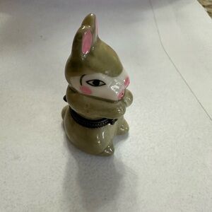 Ceramic Bunny Figurine with Pink Accents